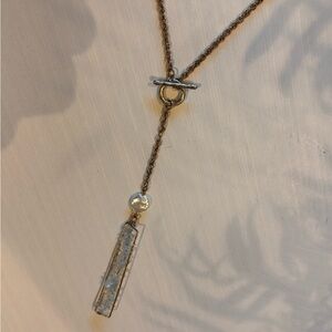 Elegant Gold Lariat Necklace with Crystal Pendant